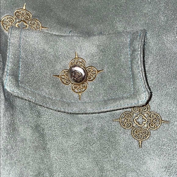 Green Blazer with Suede Finish and Pointed Collar - Picture 2 of 6